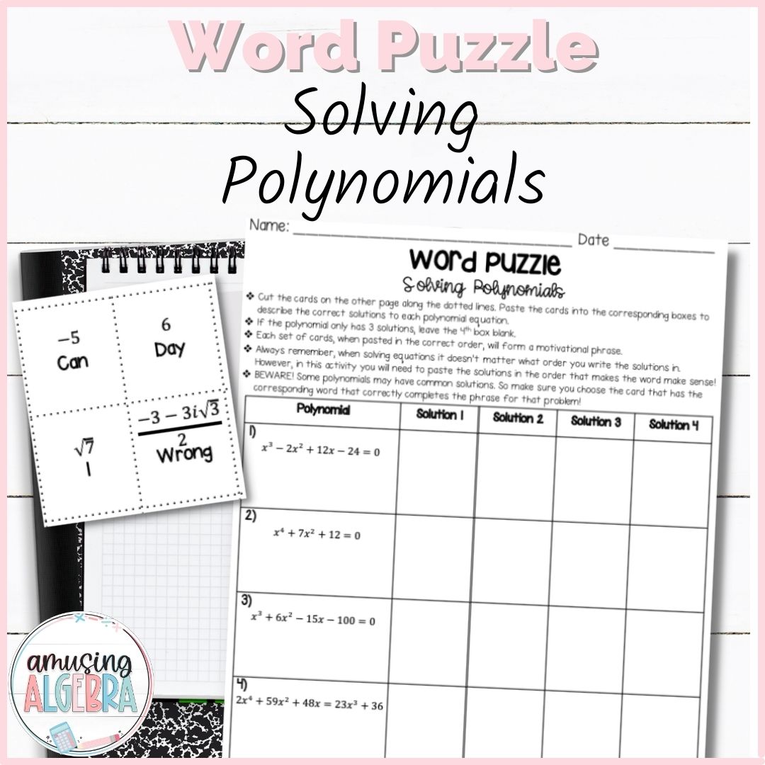 Solving Polynomial Equations Mystery Word Puzzle