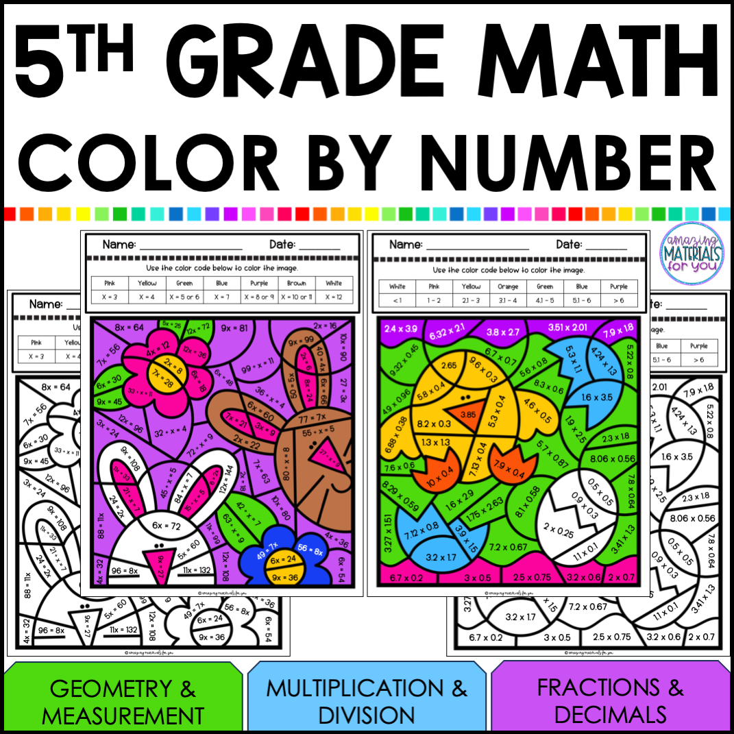 Spring Math Coloring Worksheets 5th Grade Color By Code Early Finishers