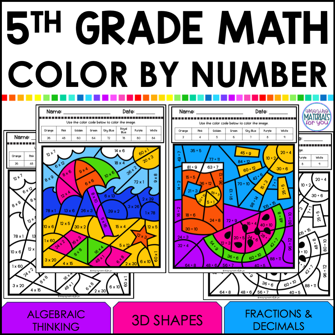 Summer Math Coloring Worksheets 5th Grade Color By Code Early Finishers