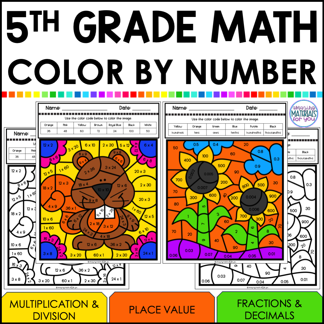 Fall Math Coloring Worksheets 5th Grade Color By Code Early Finishers