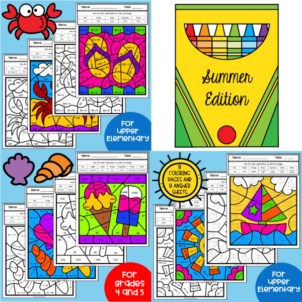 Math Coloring Worksheets 5th Grade Early Finishers Color By Code BUNDLE ...