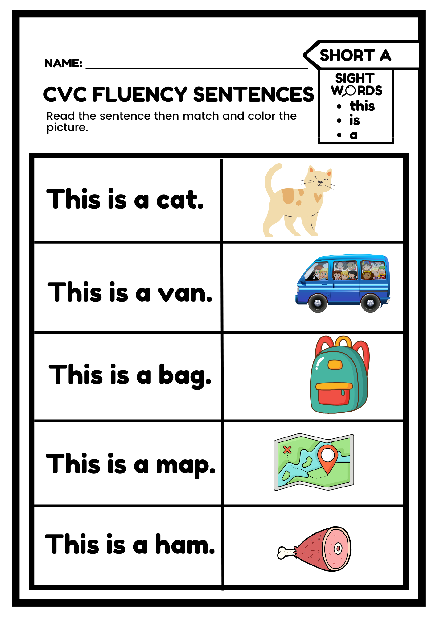 CVC Decodable Passages with Questions for Fluency Kindergarten and