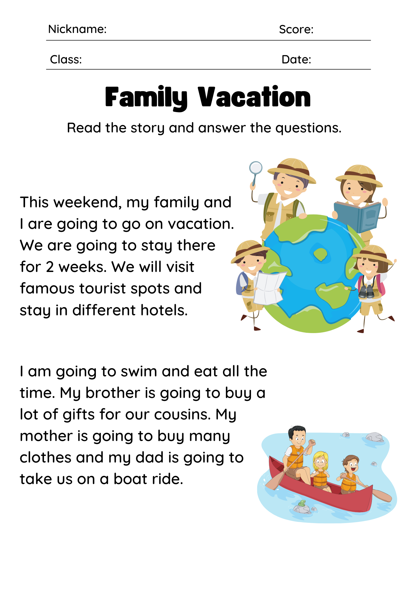 Reading Comprehension: Family Vacation