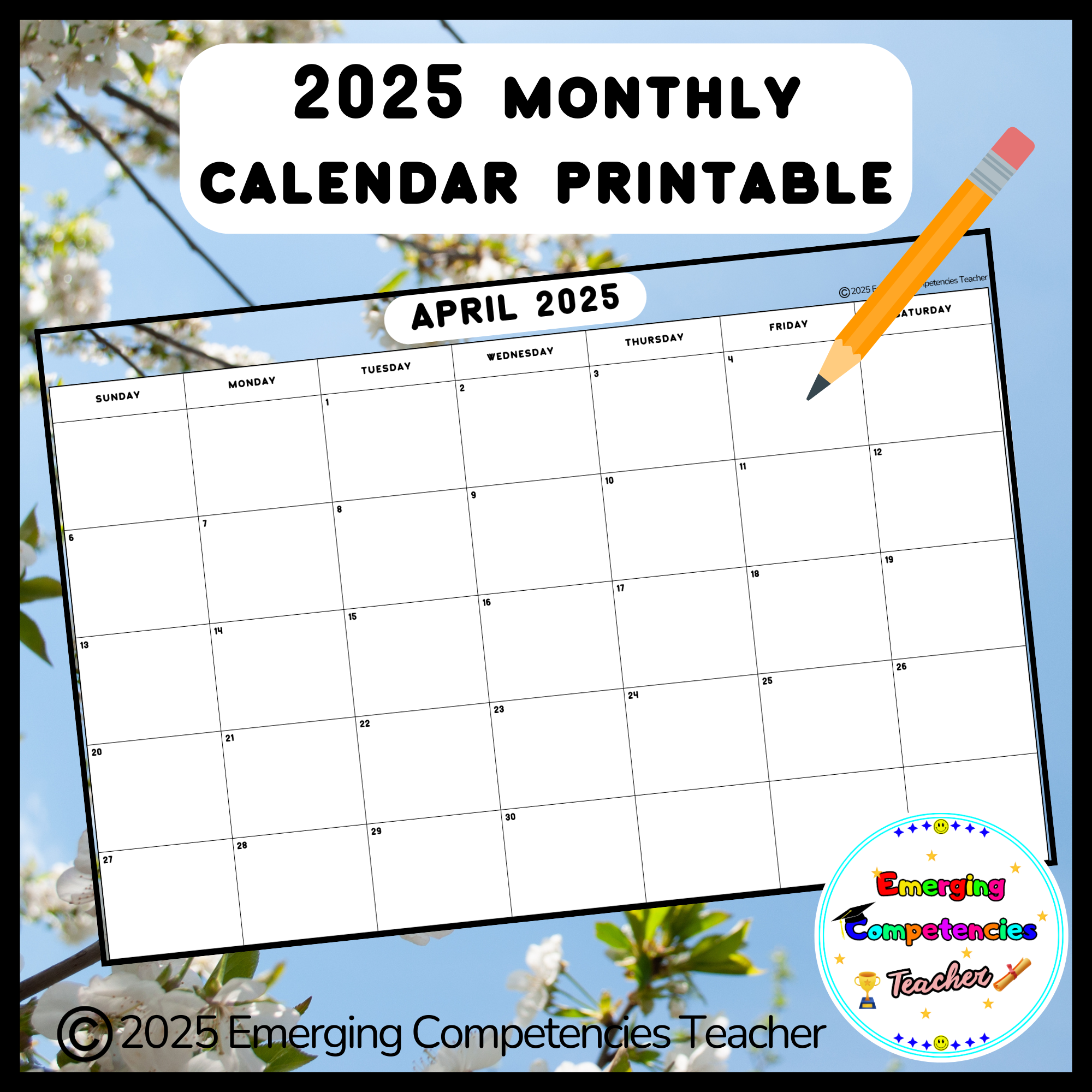 2025 Monthly Calendar Templates Printable