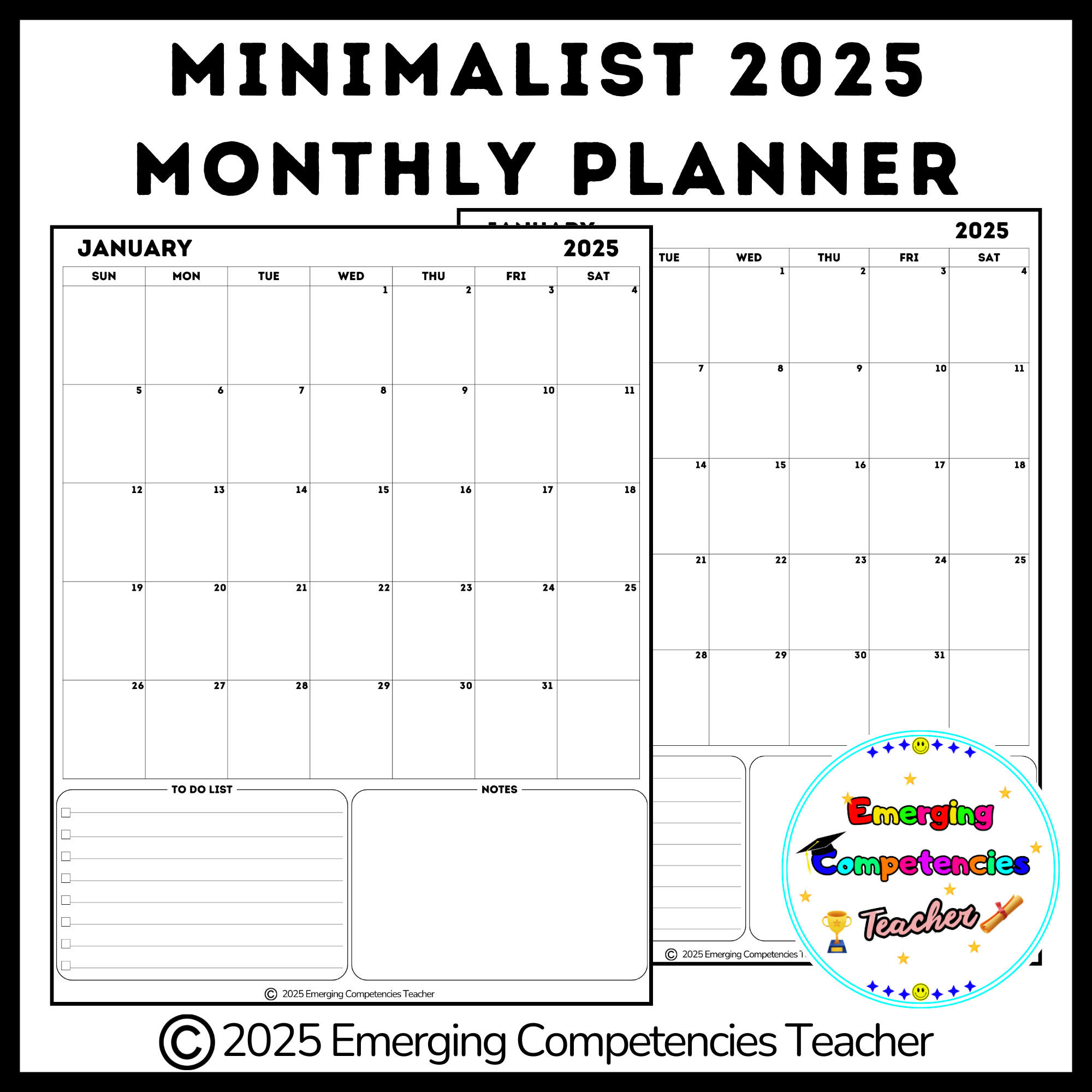 2025 Monthly Overview on One Printable Page