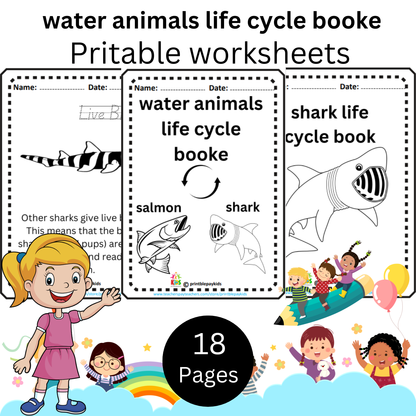 water animals life cycle booke salmon and shark