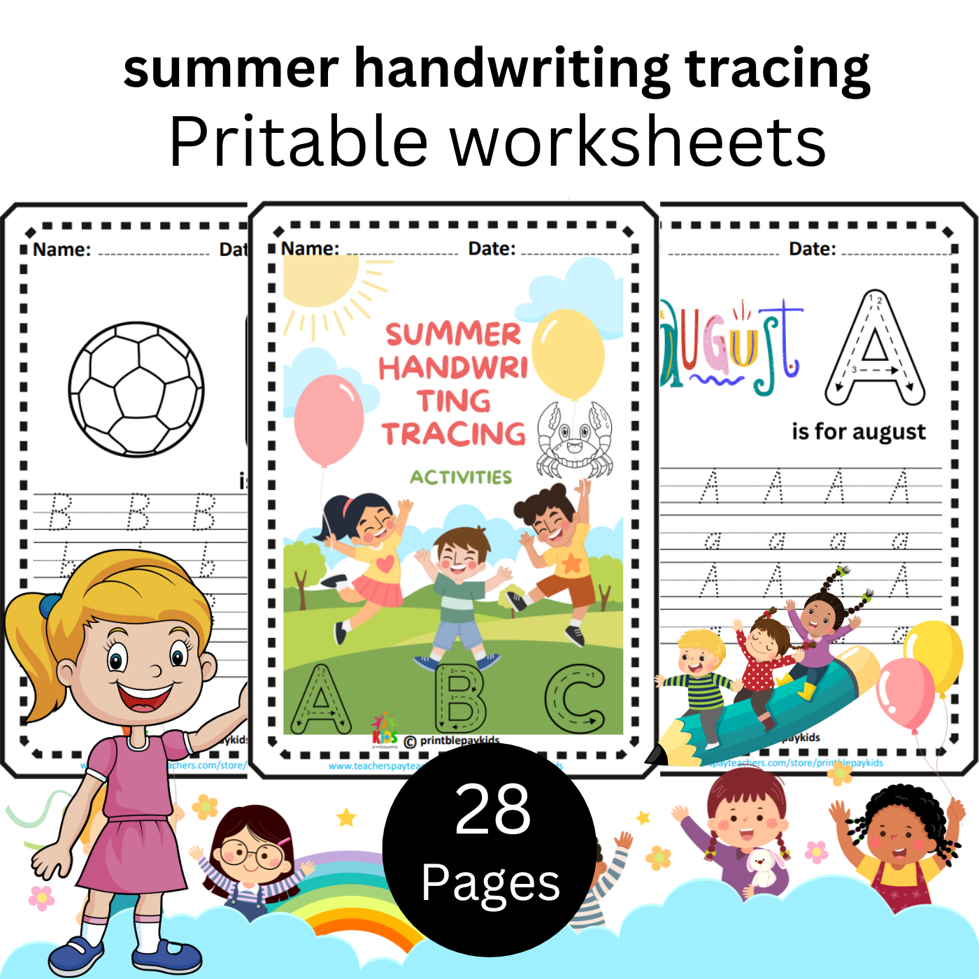 summer handwriting tracing colorin page