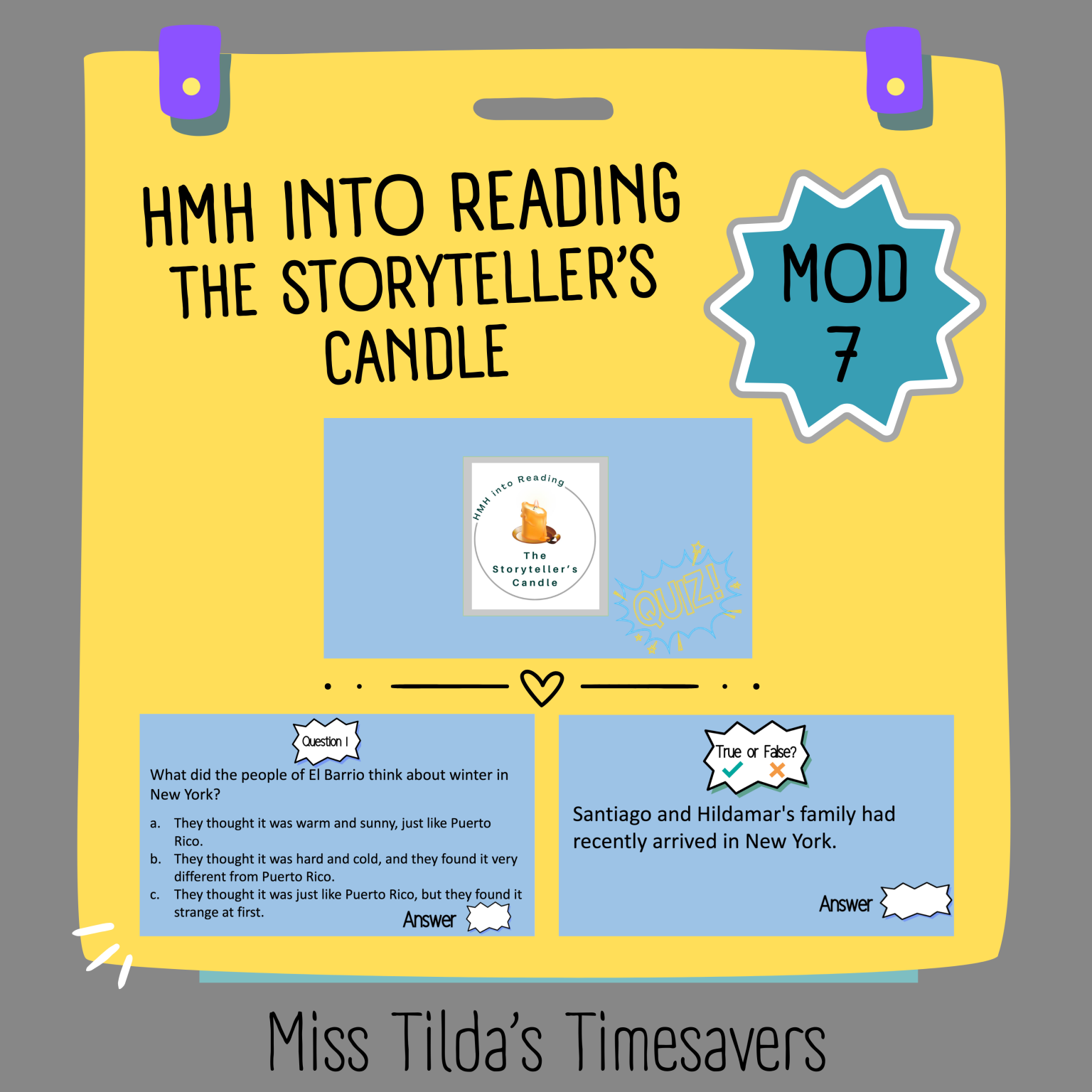 The Storyteller's Candle Quiz - Grade 3 HMH into Reading - Made By Teachers