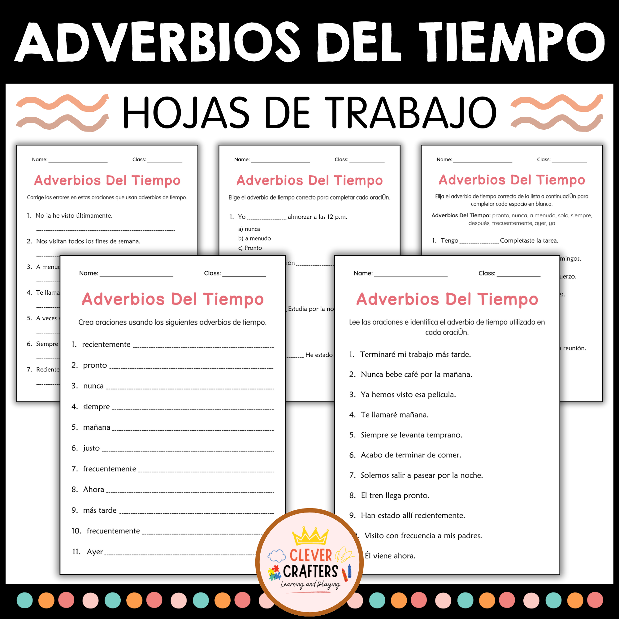 Adverbs of Time Worksheet in Spanish - Hoja de Trabajo de Adverbios de Tiempo