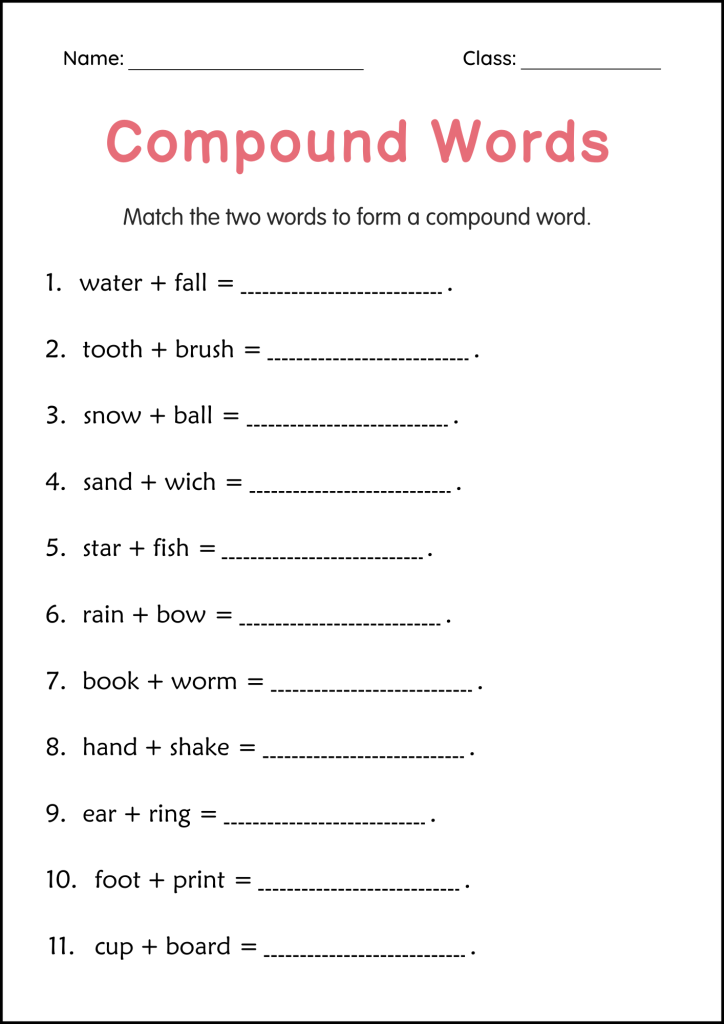 Printable Compound Words Grammar Worksheets and Activities for Grade 1 ...