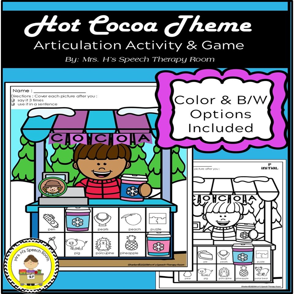 Winter Speech Therapy Articulation Activity Print and Go Hot Cocoa Theme