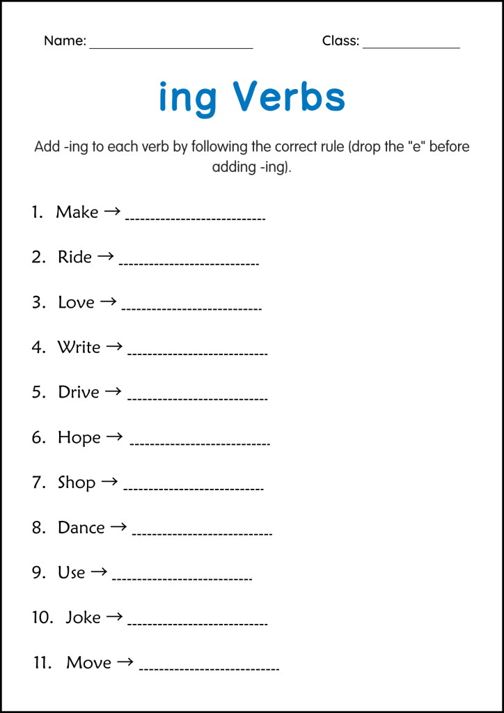 Printable Adding ing to Verbs Grammar Worksheet and Activity for Grade ...