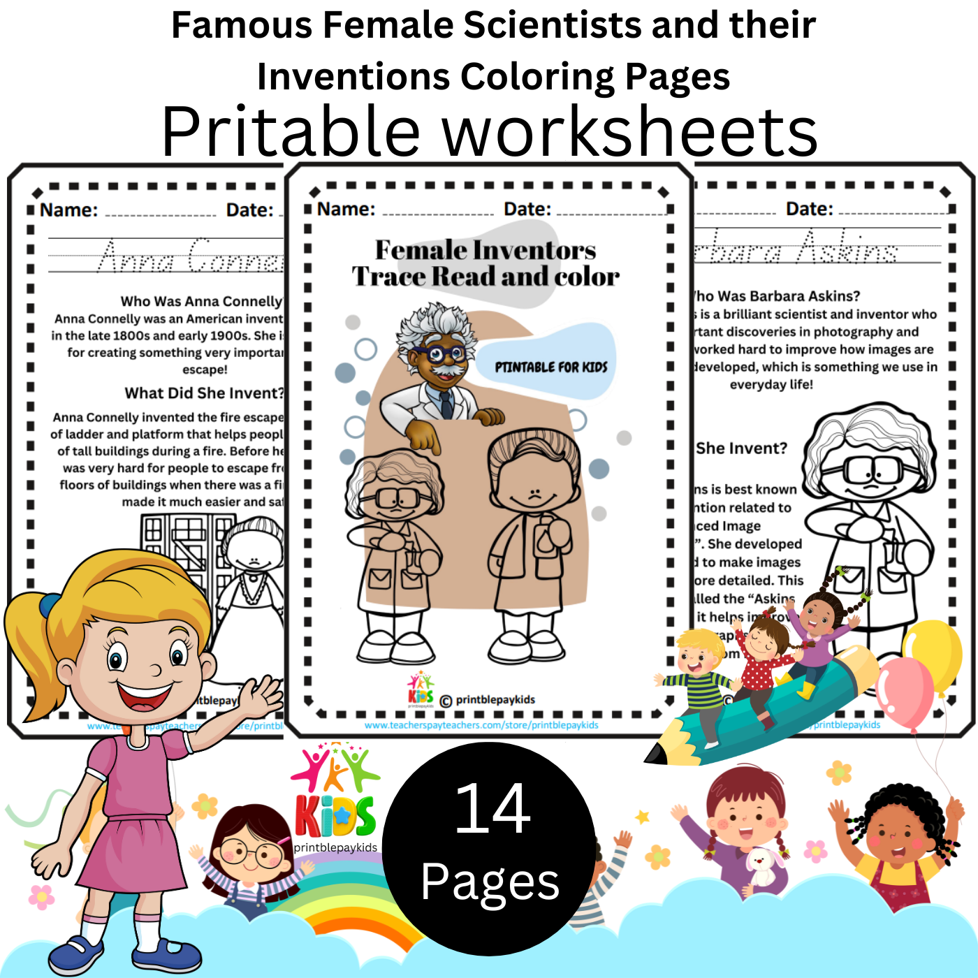 Famous Female Scientists and their Inventions Coloring Pages