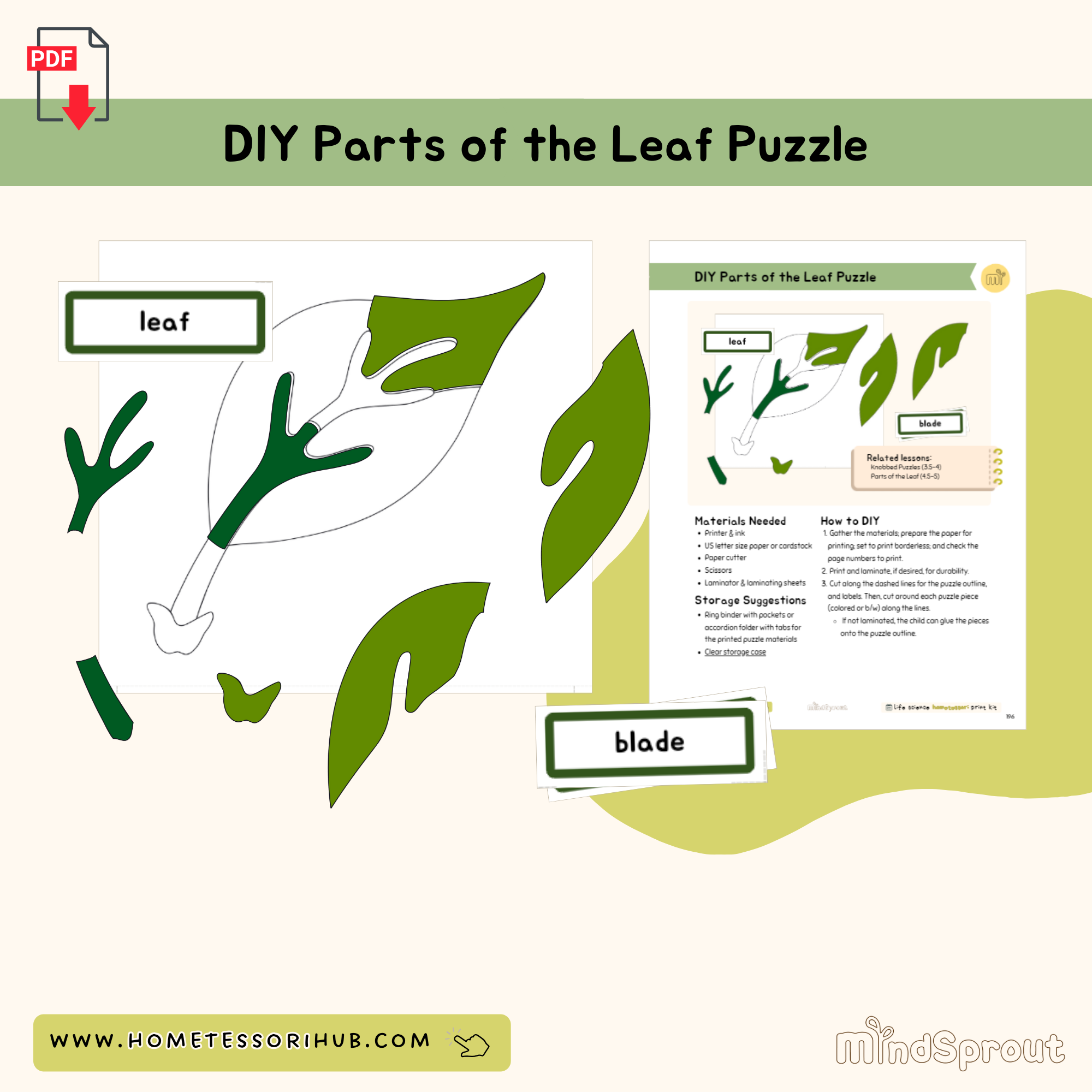 DIY Parts of the Leaf Puzzle Botany Montessori Printable Material