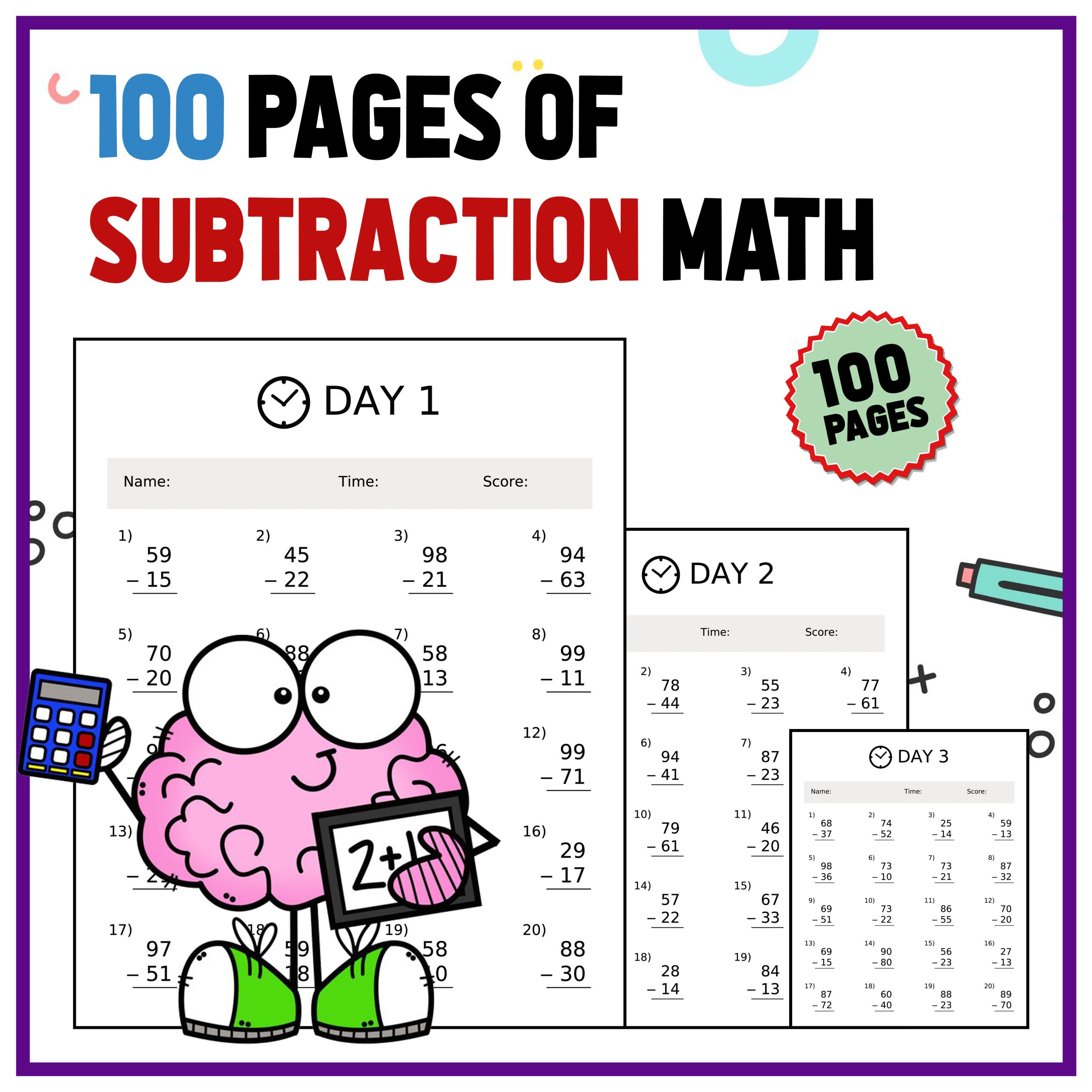 100 Pages of Subtraction Math