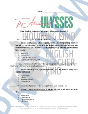 Adventures of Ulysses Chapters 4-6 Quiz, Inference Worksheet, and ...