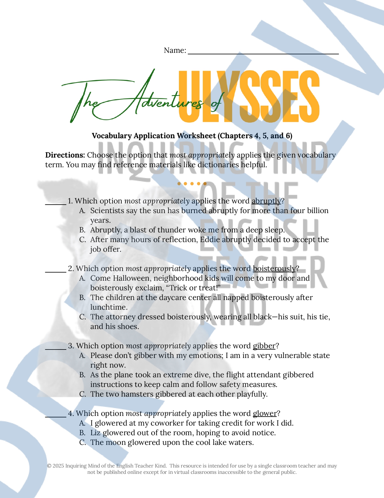 Adventures of Ulysses Chapters 4-6 Quiz, Inference Worksheet, and ...