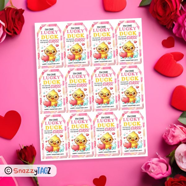 Valentine's Day Rubber Duck Gift Tag, Lucky Duck, Printable Gift For ...
