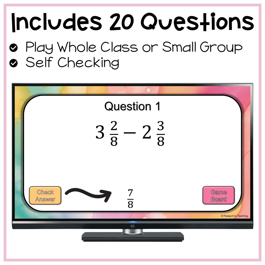 Adding and Subtracting Fractions & Mixed Numbers Digital Activity Game ...