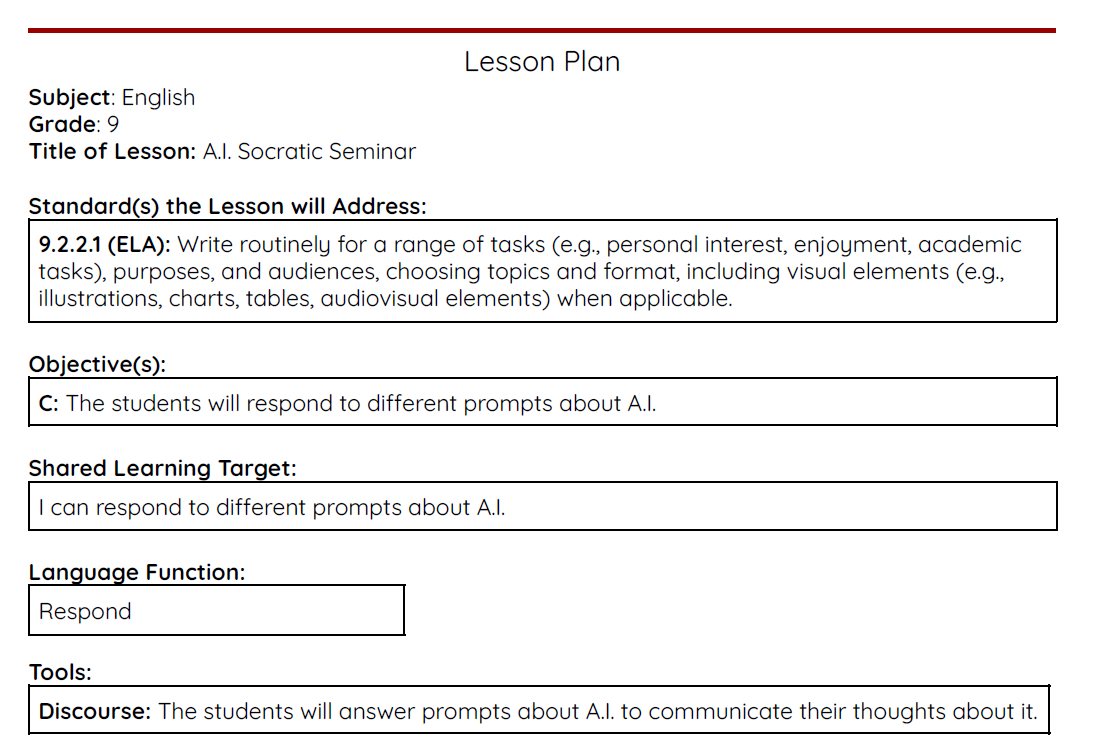 A.I. Socratic Seminar Lesson Plan