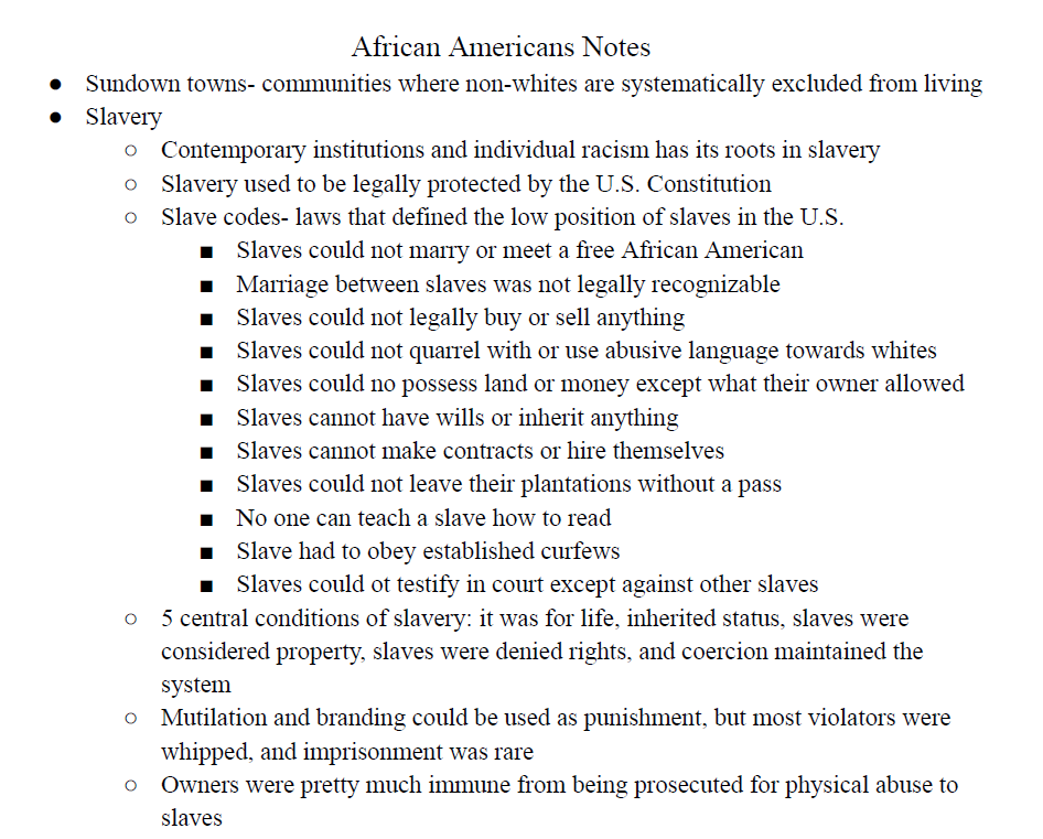 African Americans Notes