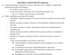 Agriculture and the Rural Landscape Notes
