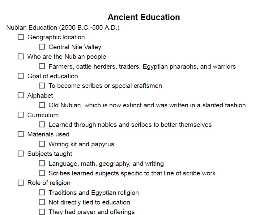 Ancient Education Notes