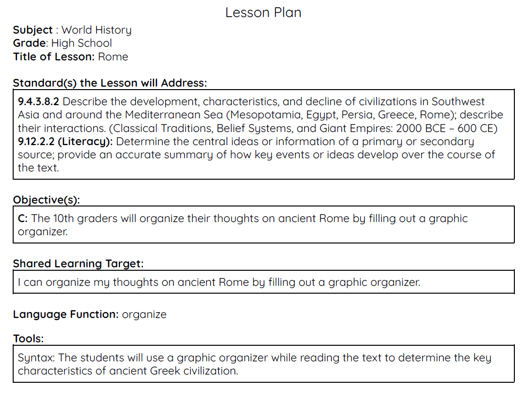 Ancient Rome Lesson Plan