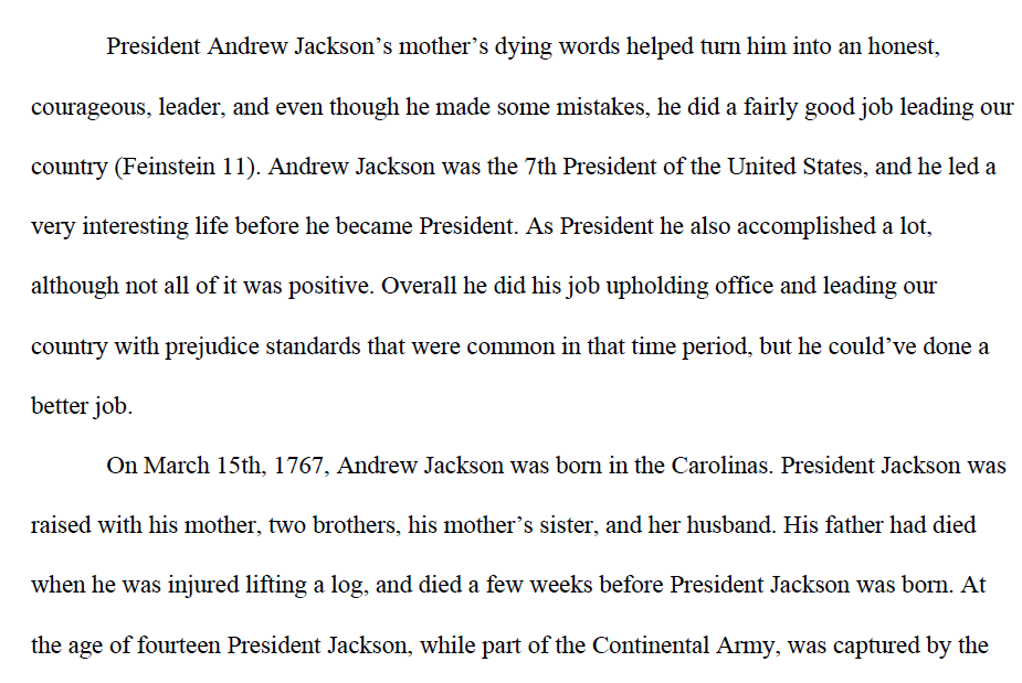 Andrew Jackson President Paper