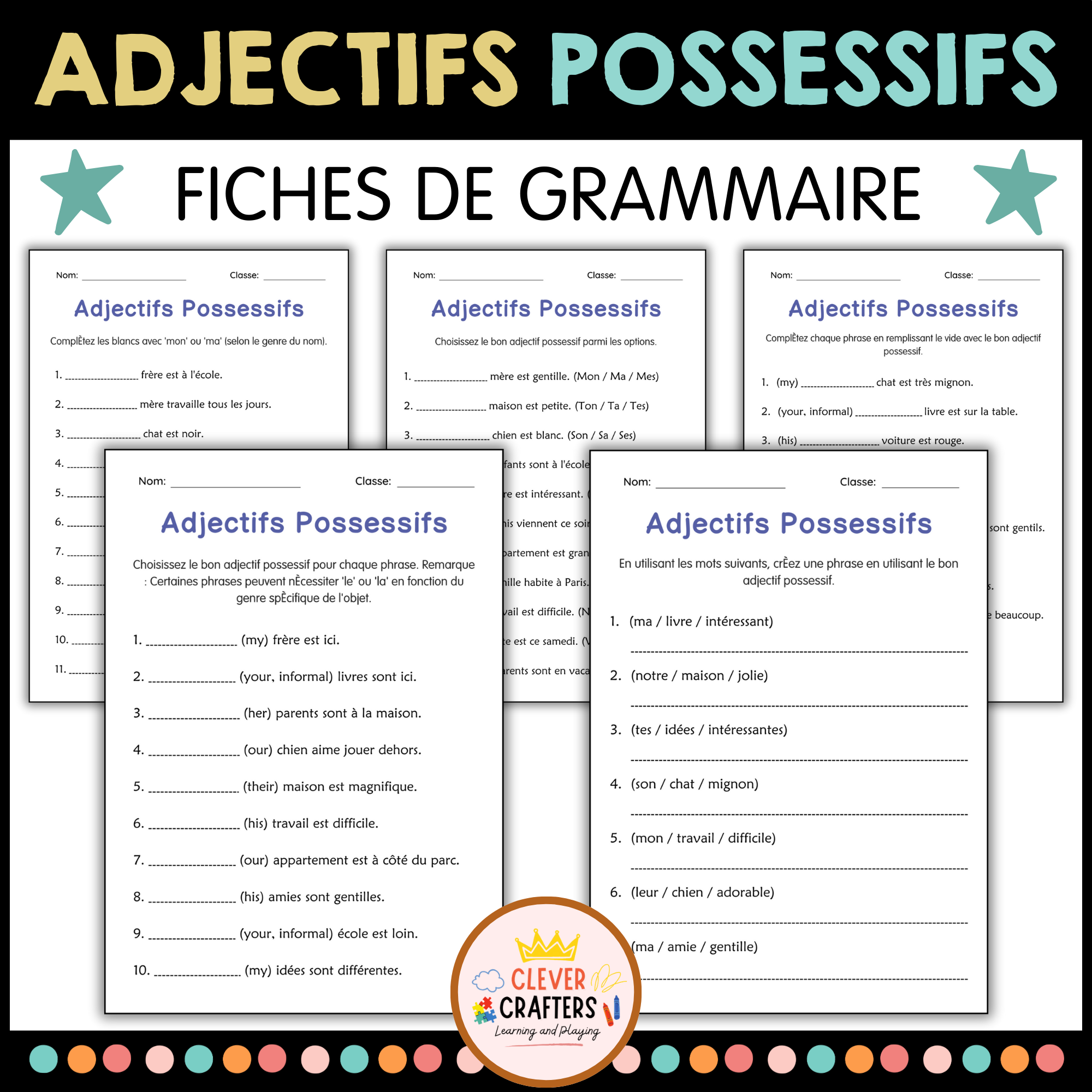 Fiche D'exercices Sur les Adjectifs Possessifs - Possessive Adjectives in French