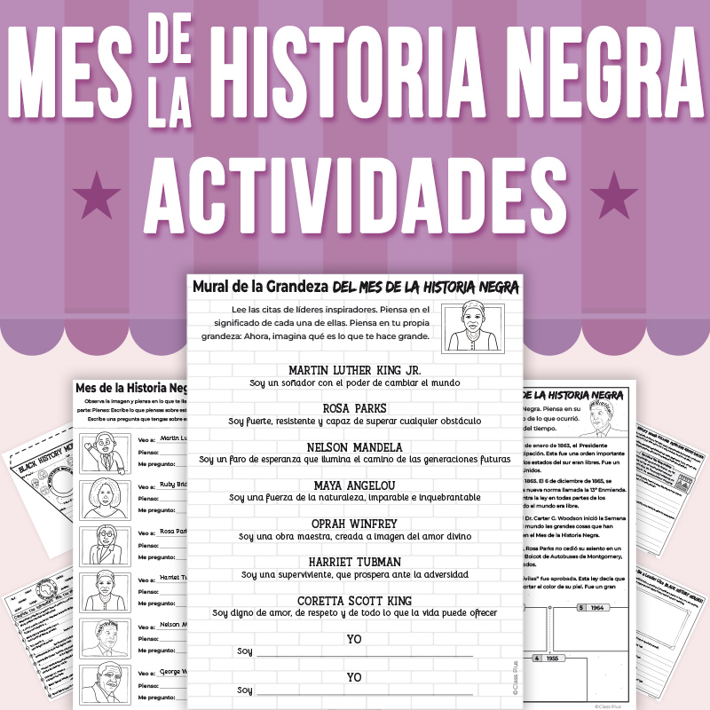 Mes de la Historia Negra Actividades: Lectura, Líderes, Reflexión y Manualidad in Spanish
