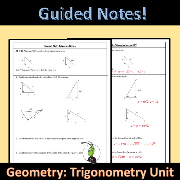 Special Right Triangles Geometry Guided Notes Trigonometry Unit | Made ...