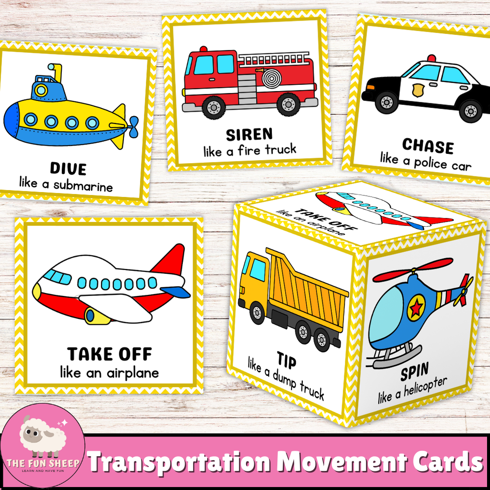 Transportation Movement Cards | Vehicles Dice Game Brain Break Transition Activity