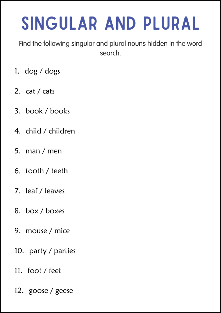 Printable Singular and Plural Nouns Grammar Worksheets for Grade 2, 3 ...