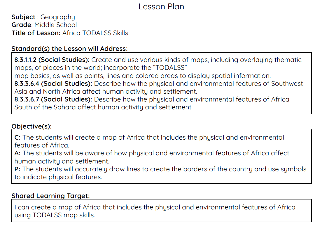 Applying TODALSS Skills to Africa Map Project