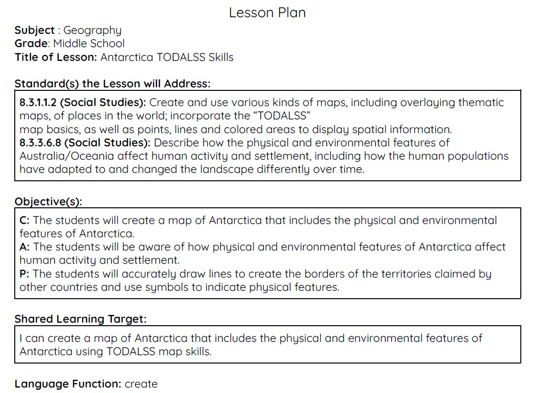 Applying TODALSS Skills to Antarctica Map Project