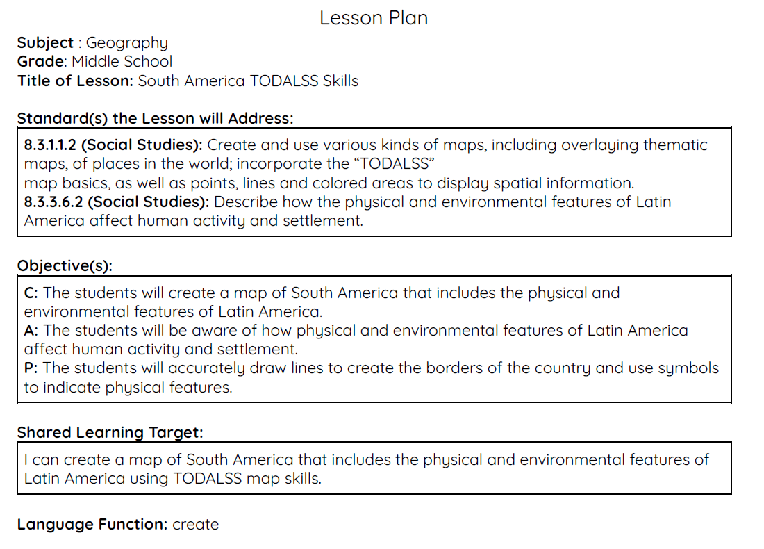 Applying TODALSS Skills to South America Map Project
