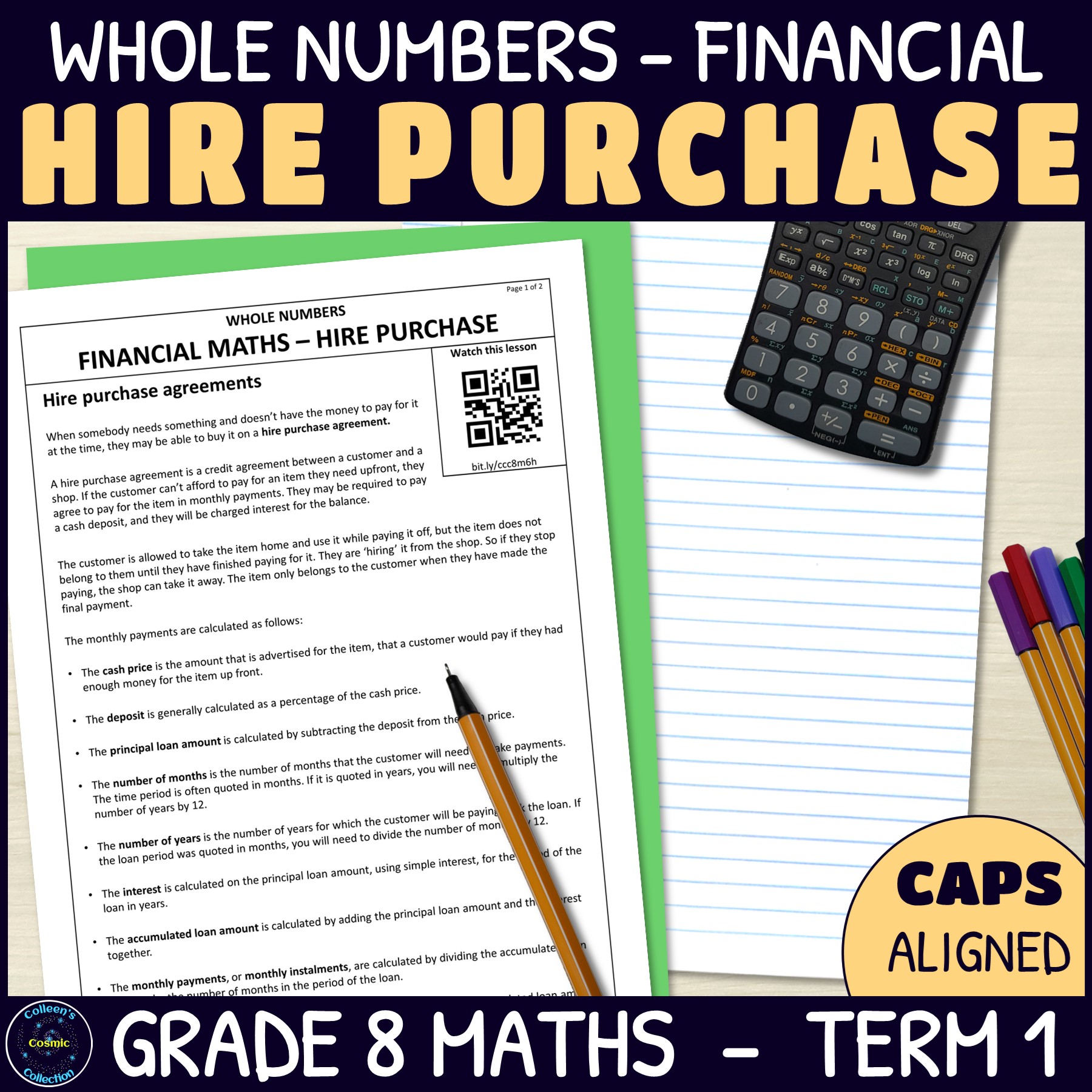 Hire Purchase in Financial Maths - Grade 8 Maths Term 1 Lesson 6h CAPS