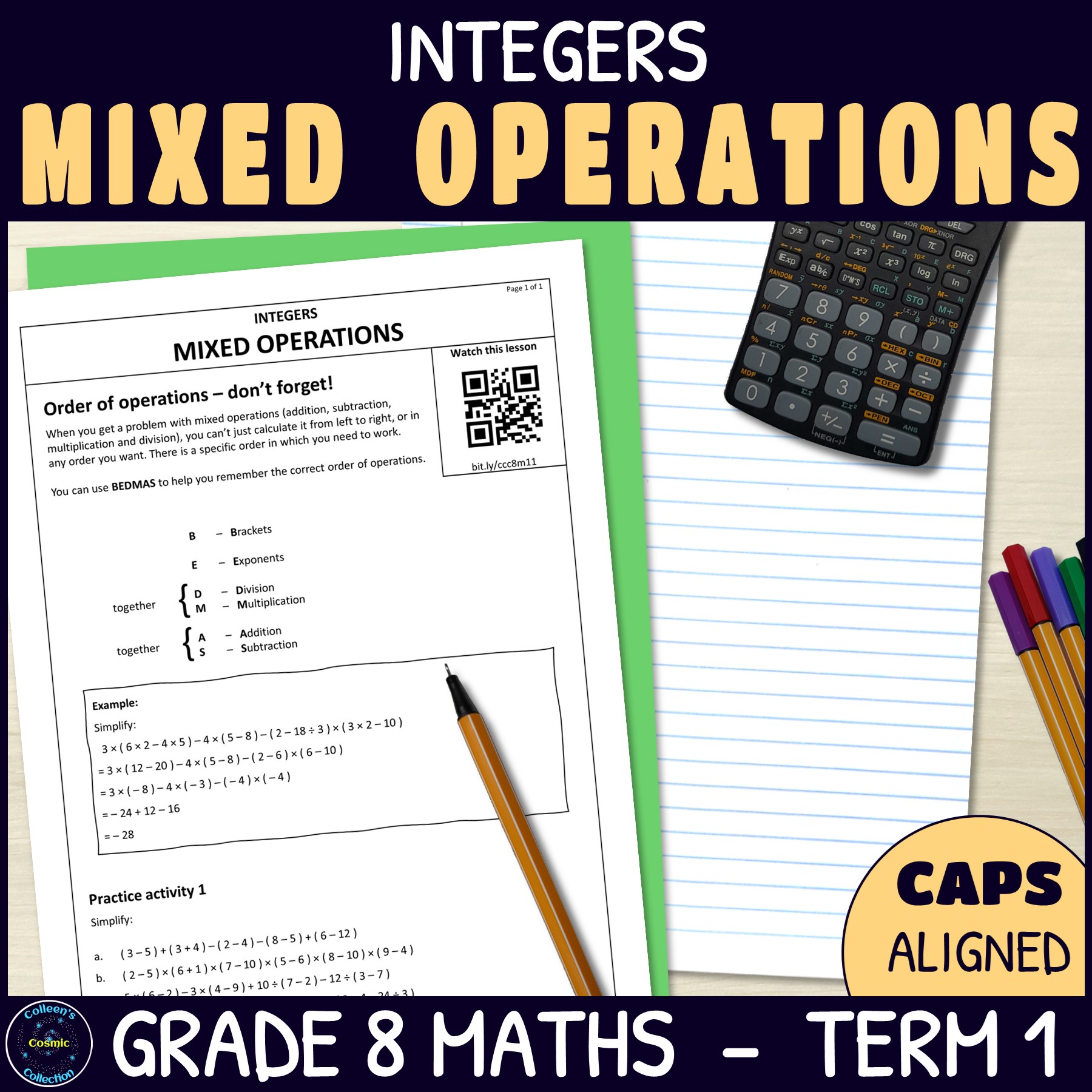 Mixed Operations with Integers - Grade 8 Maths Term 1 Lesson 11 CAPS