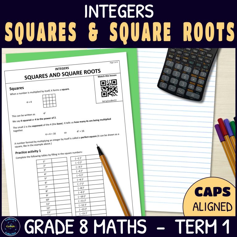 Squares and Square Roots - Grade 8 Maths Term 1 Lesson 12 CAPS - Made ...