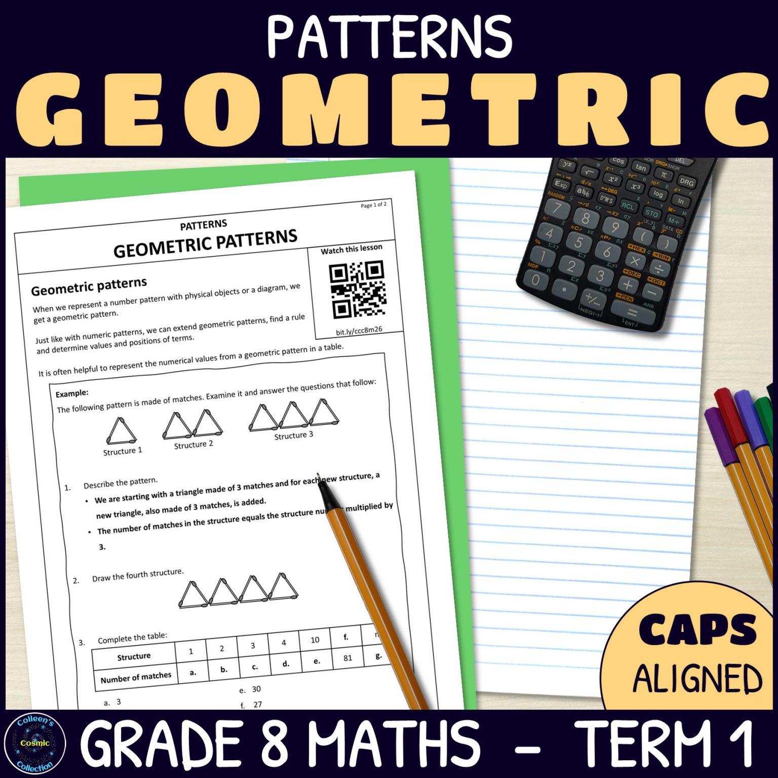Geometric Patterns - Grade 8 Maths Term 1 Lesson 26 CAPS - Made By Teachers