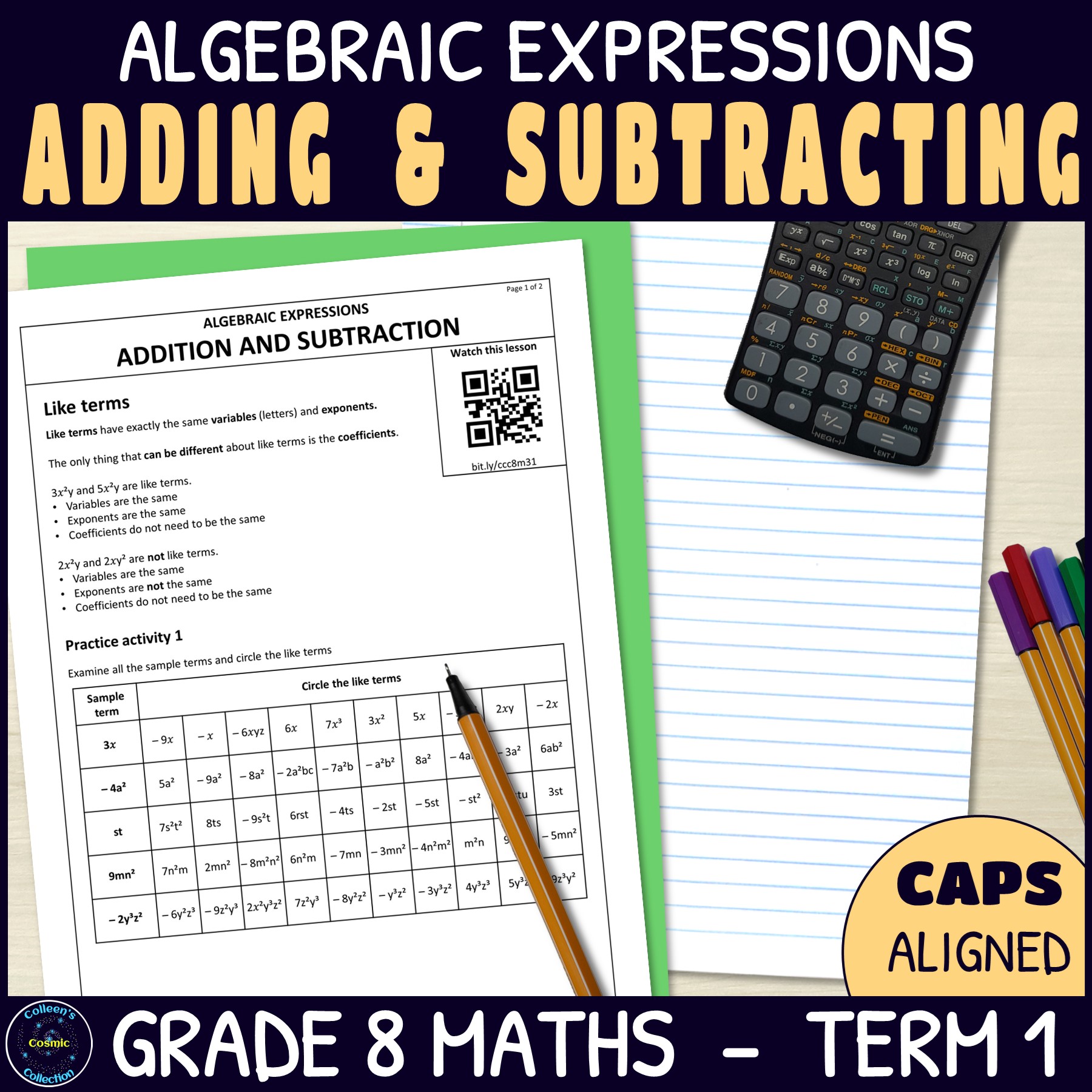 Addition and Subtraction in Algebra - Grade 8 Maths Term 1 Lesson 31 CAPS