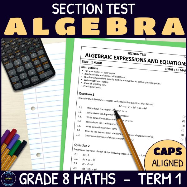 Algebra Test - Grade 8 Maths Term 1 Section Test 6 CAPS - Made By Teachers