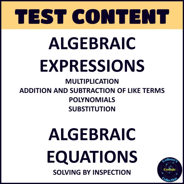 Algebra Test - Grade 8 Maths Term 1 Section Test 6 CAPS - Made By Teachers