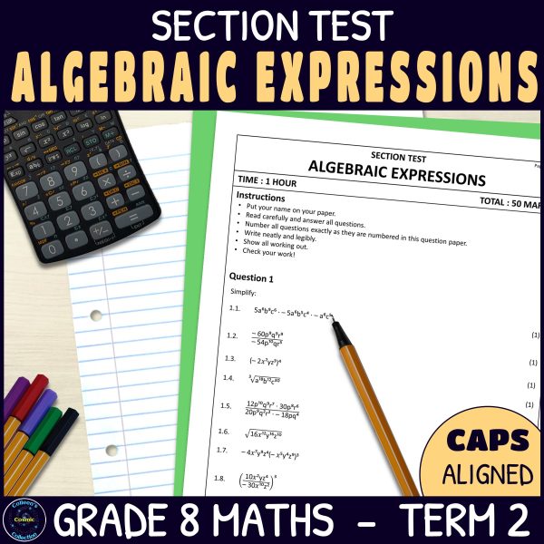 Algebraic Expressions Test - Grade 8 Maths Term 2 Section Test 1 CAPS ...