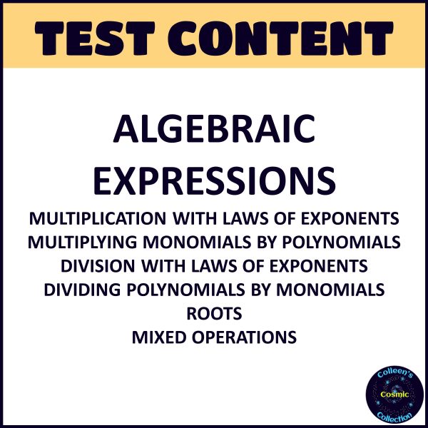 Algebraic Expressions Test - Grade 8 Maths Term 2 Section Test 1 CAPS ...