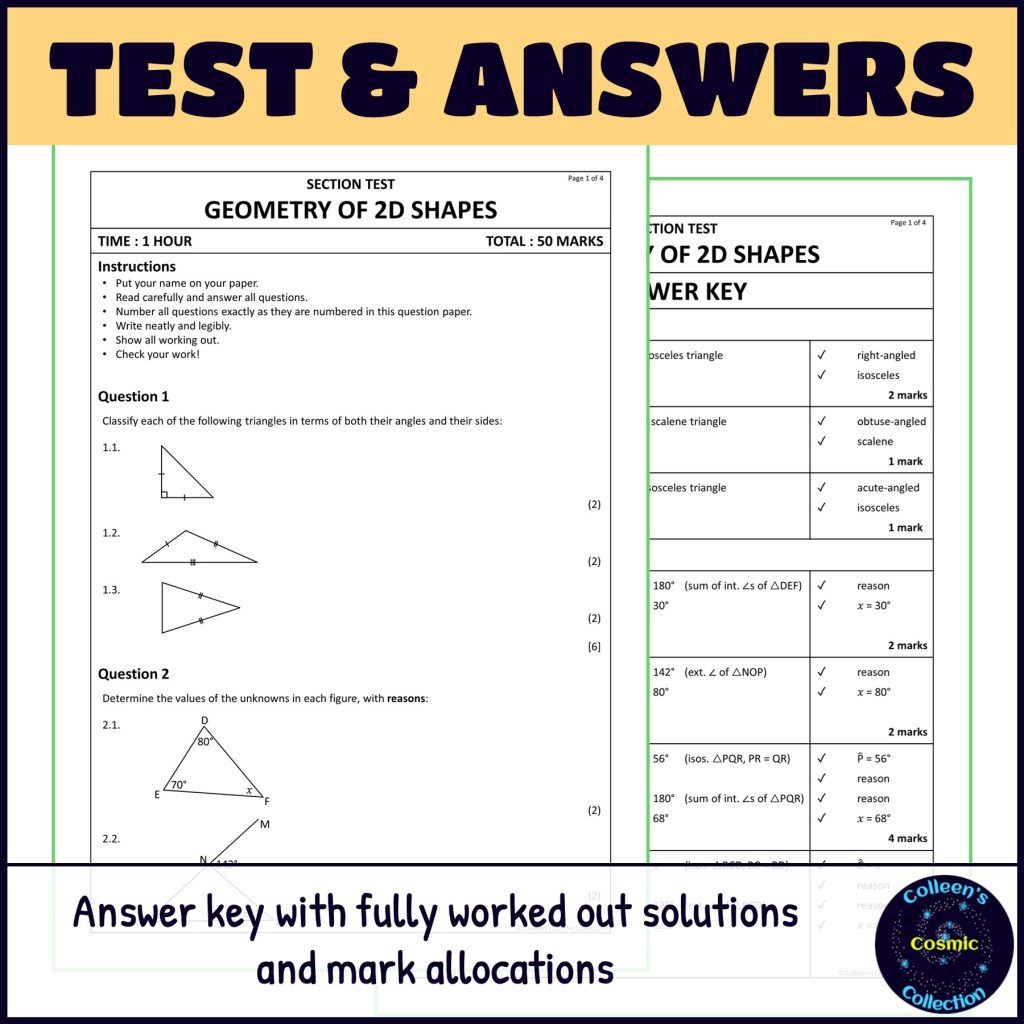 Geometry of 2D Shapes Test - Grade 8 Maths Term 2 Section Test 3 CAPS ...