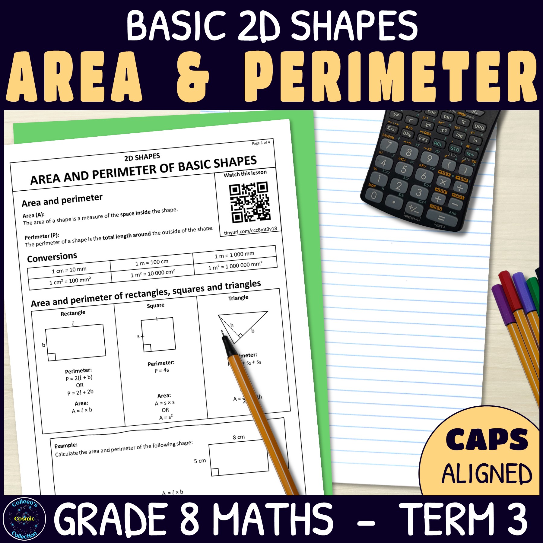 Area and Perimeter of Basic Shapes - Grade 8 Maths Term 3 Lesson 18 CAPS