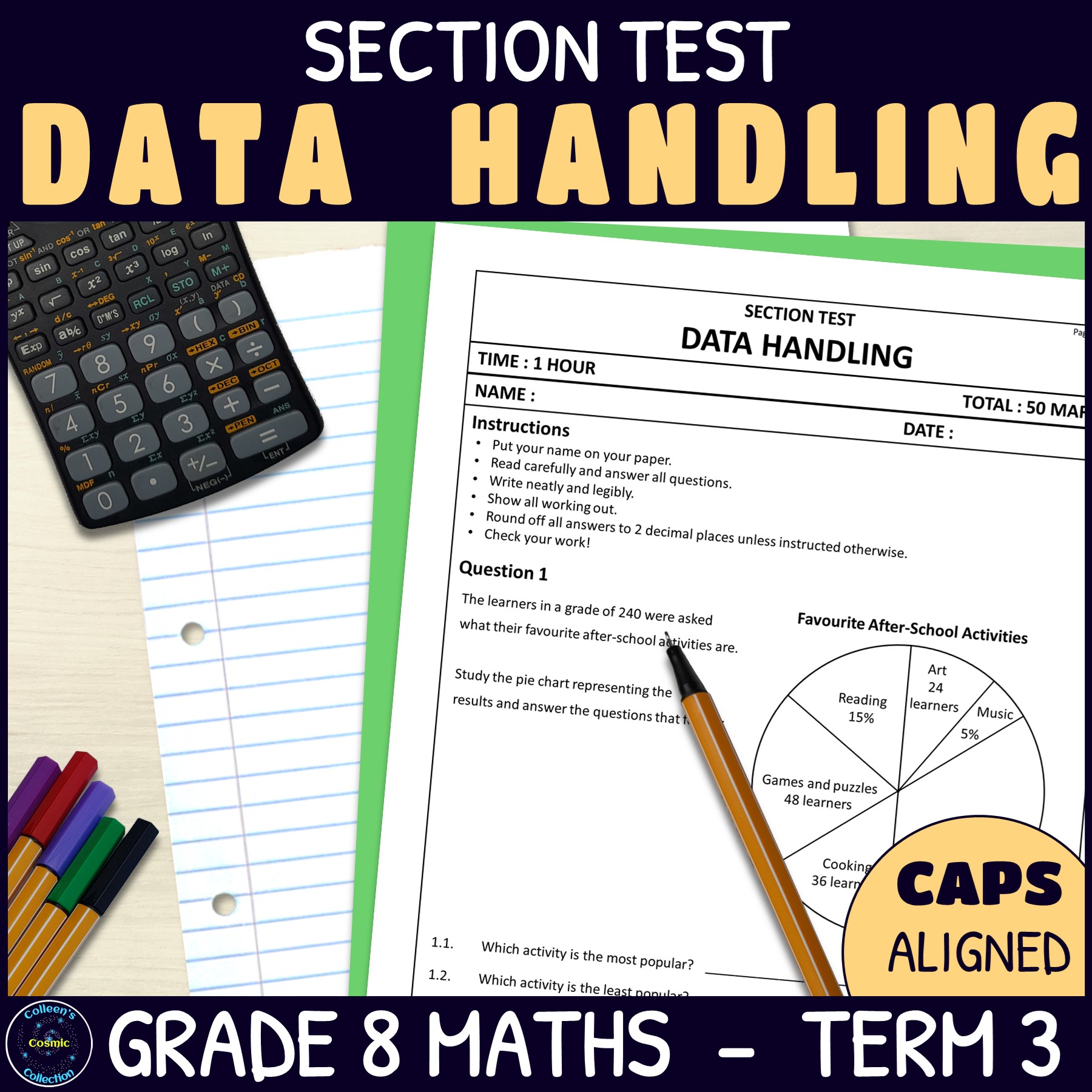 Data Handling Test - Grade 8 Maths Term 3 Section Test 4 CAPS