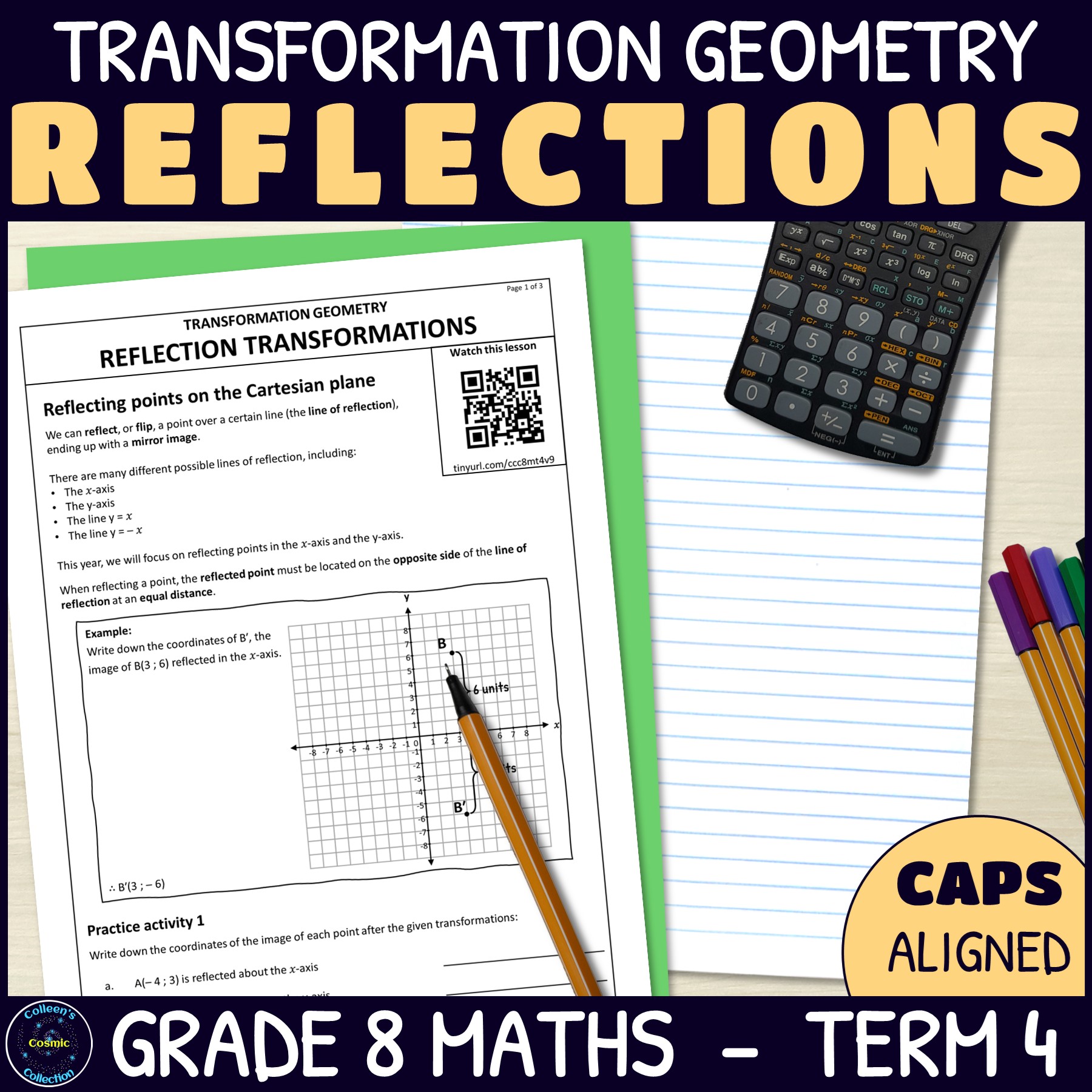 Reflections in Transformation Geometry - Grade 8 Maths Term 4 Lesson 9 CAPS